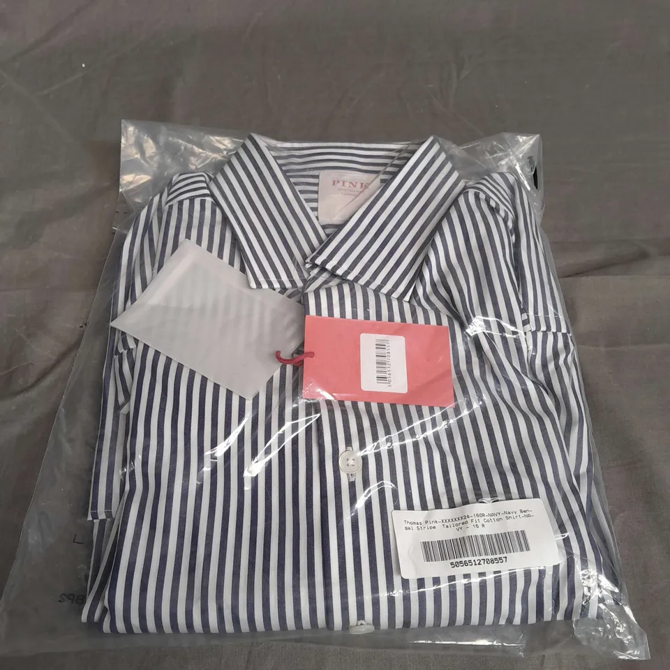 SEALED PINK NAVY BENGLAD STRIPE TAILORED FIT COTTON SHIRT - 16R