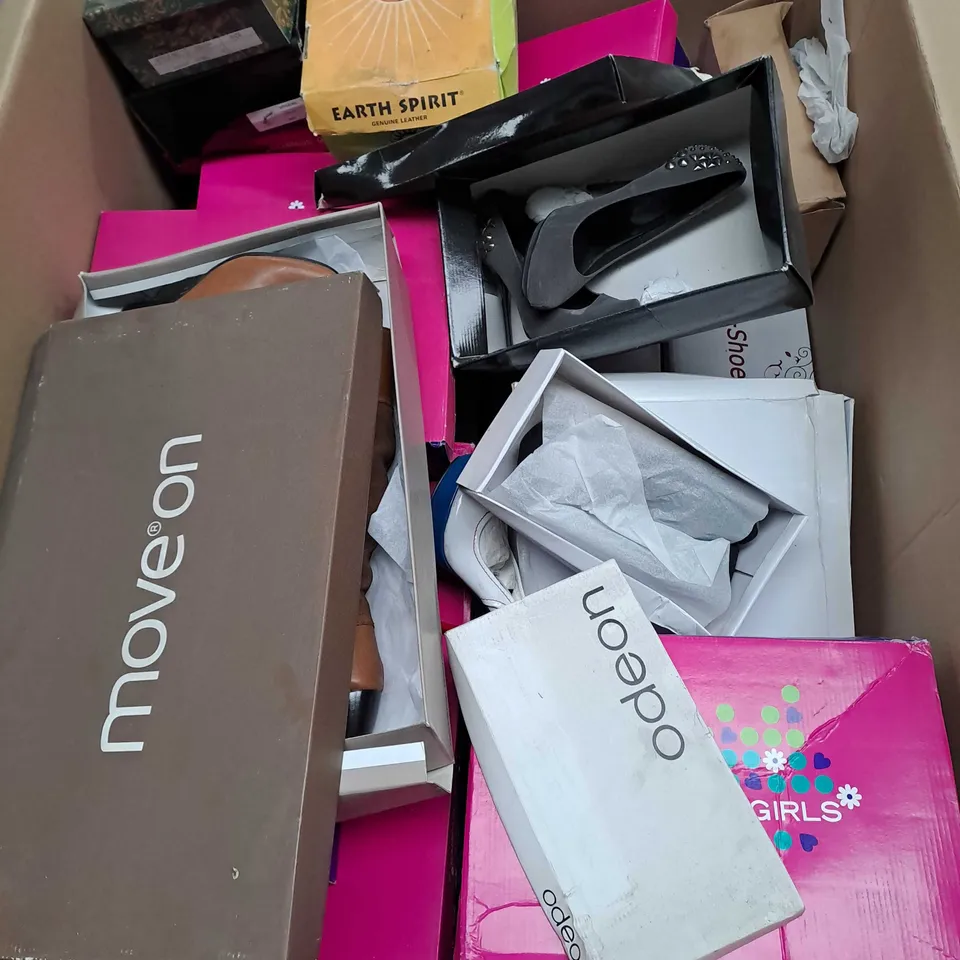 LARGE BOX OF APPROXIMATELY 40 PAIRS OF SHOES IN VARIOUS STYLES, COLOURS AND SIZES - COLLECTION ONLY