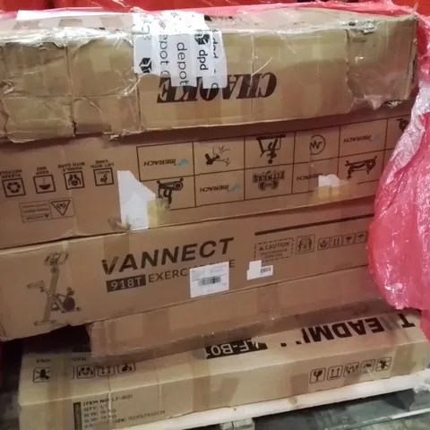 PALLET OF ASSORTED HOUSEHOLD GOODS AND PRODUCTS TO INCLUDE; GYM EQUIPMENT SUCH AS EXERCISE BIKES