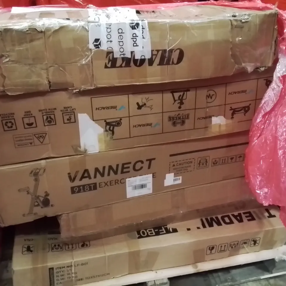 PALLET OF ASSORTED HOUSEHOLD GOODS AND PRODUCTS TO INCLUDE; GYM EQUIPMENT SUCH AS EXERCISE BIKES
