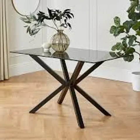BOXED CHOPSTICK 130cm RECTANGULAR GLASS TOP DINING TABLE - BLACK (1 BOX)