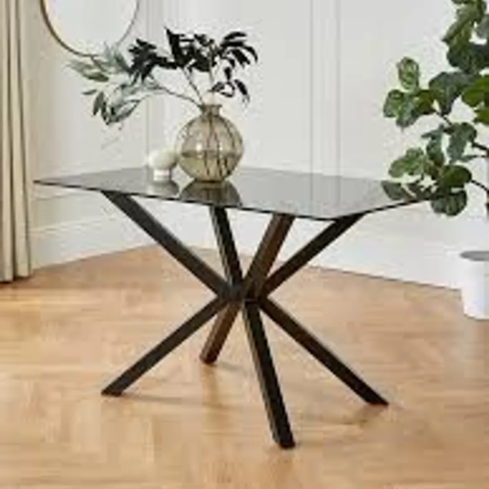BOXED CHOPSTICK 130cm RECTANGULAR GLASS TOP DINING TABLE - BLACK (1 BOX) RRP £249