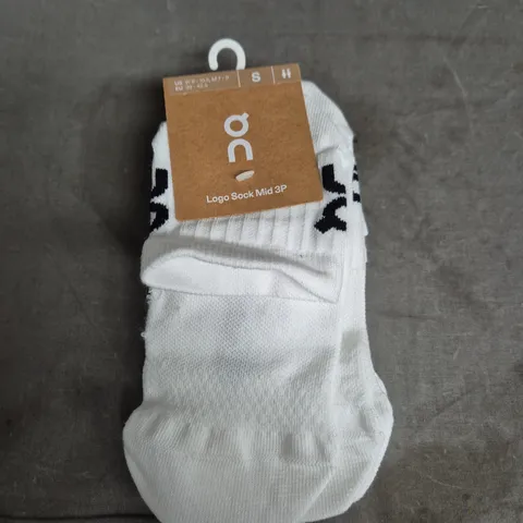 ON LOGO SOCK MID 3P – WHITE, SIZE S (3 PACK)