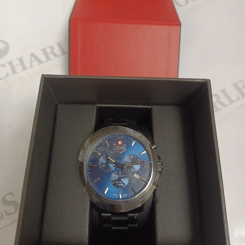 BOXED JDM GENTS SWISS MADE ALPHA CHRONO WATCH - MILITARY SAPPHIRE