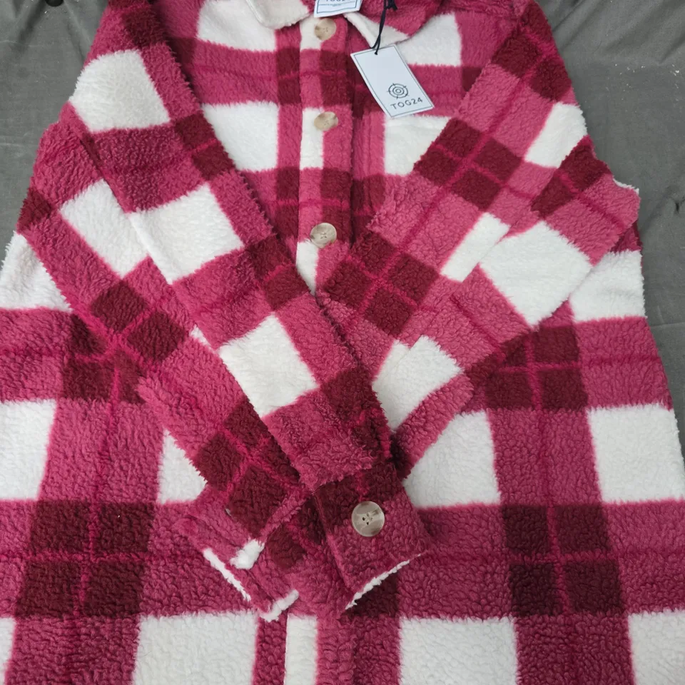 TOG24 SALLY WOMEN'S SHERPA FLEECE SHACKET IN PINK/WHITE SIZE 8