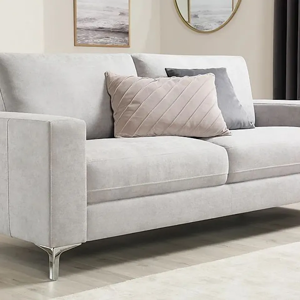 BOXED DESIGNER BALTIMORE PLUSH DOVE GREY FABRIC THREE SEATER SOFA