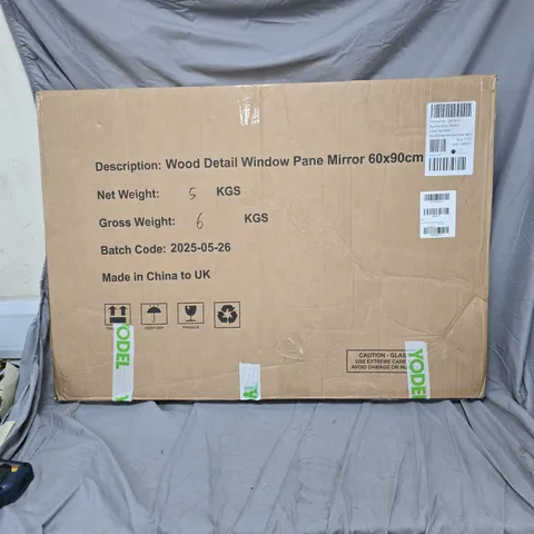 WOOD DETAIL WINDOW PANE MIRROR, 60 X 90 CM – BOXED