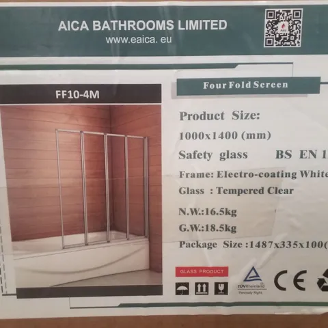 BOXED AICA 4 PANEL SHOWER BATH SCREEN 1000×1400MM   