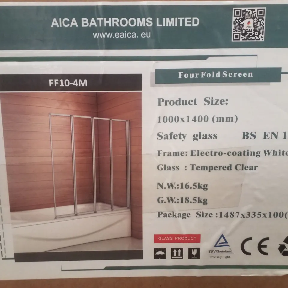 BOXED AICA 4 PANEL SHOWER BATH SCREEN 1000×1400MM