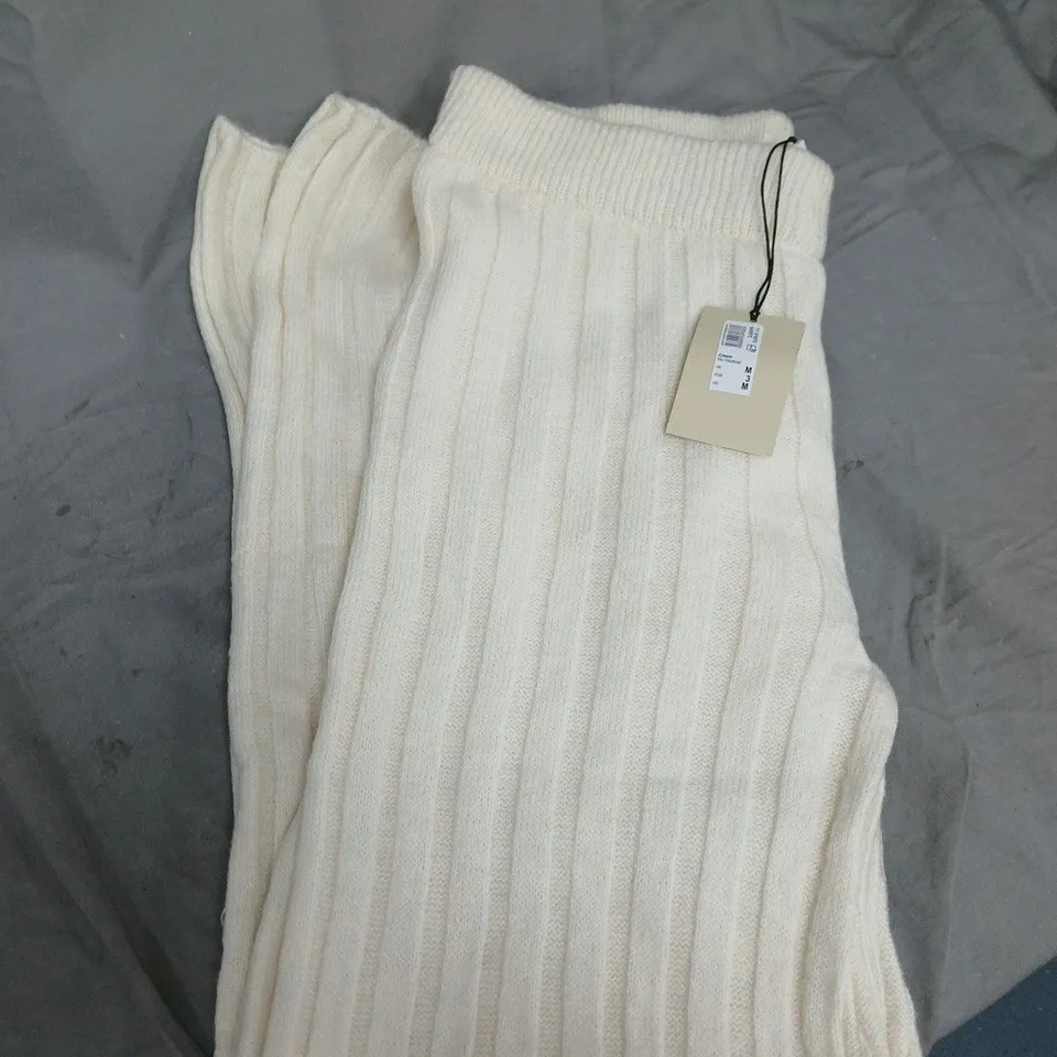 RIVER ISLAND RIBBED FLARE TROUSERS - CREAM - SIZE M