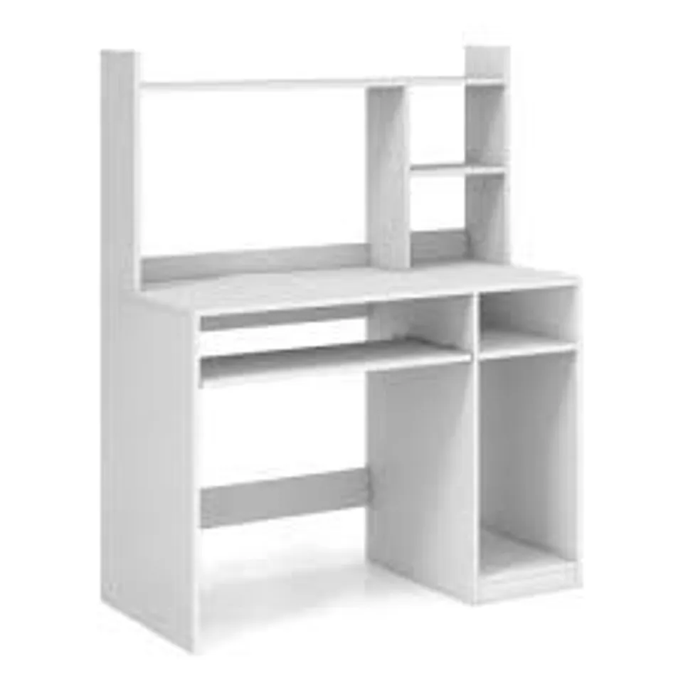 BOXED COSTWAY COMPUTER DESK WITH STORAGE SHELF - WHITE (1 BOX)