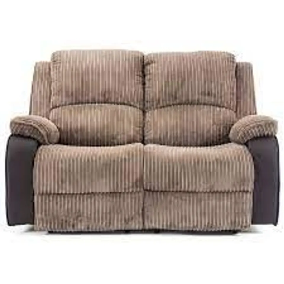 BOXED DESIGNER MANUAL RECLINING BROWN FABRIC TWO SEATER SOFA