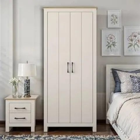 BOXED LIMESTONE 2 DOOR MANUFACTURED WOOD WARDROBE (2 BOXES)