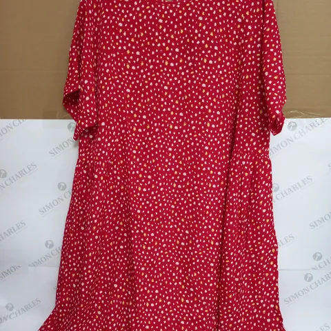 WEDNESDAYS GIRL CURVE SMUDGE SPOT MINI SMOCK DRESS IN RED - UK 18