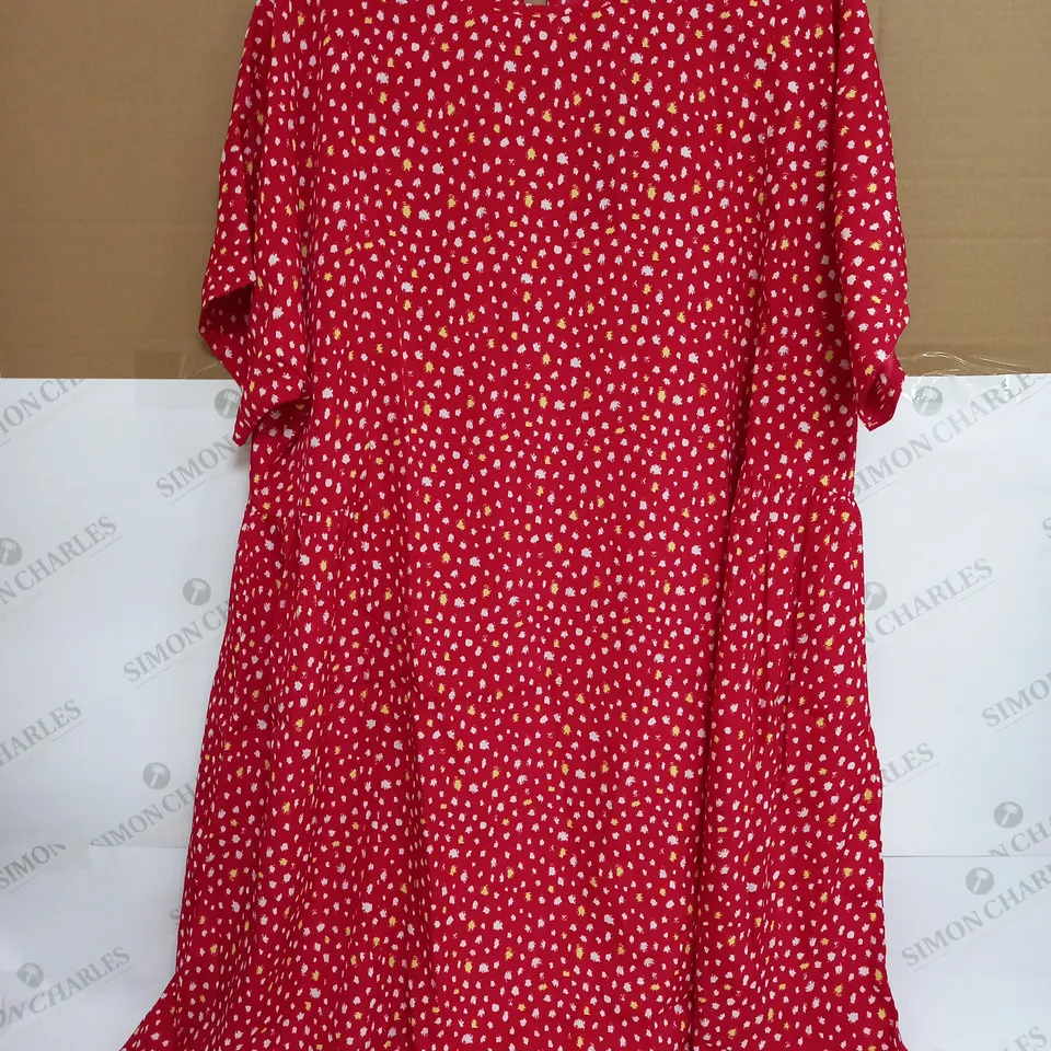 WEDNESDAYS GIRL CURVE SMUDGE SPOT MINI SMOCK DRESS IN RED - UK 18