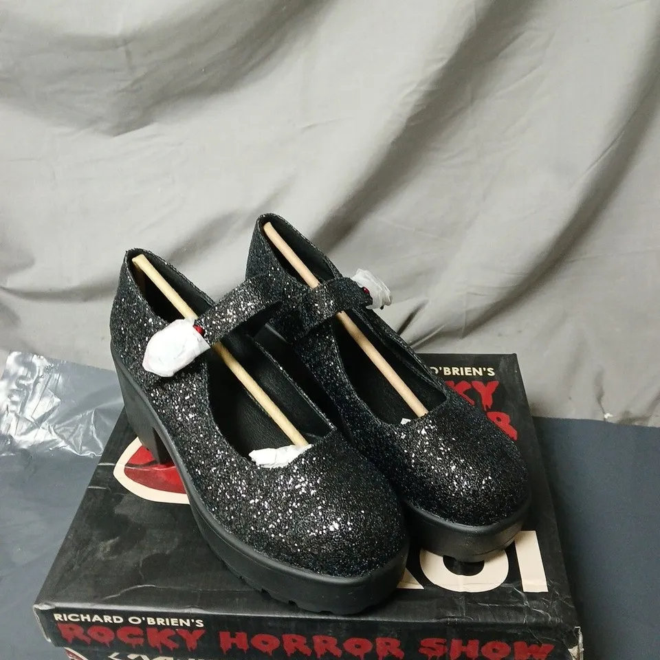KOI BLACK GLITTER SHOES BOXED SIZE 6 ROCKY HORROR