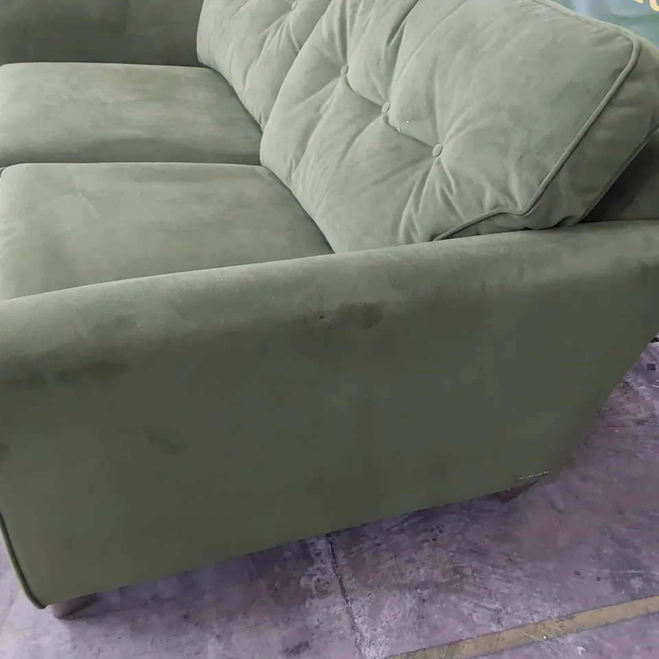 QUALITY BRITISH DESIGNER LOUNGE Co. TWO SEATER SOFA GREEN PLUSH FABRIC 