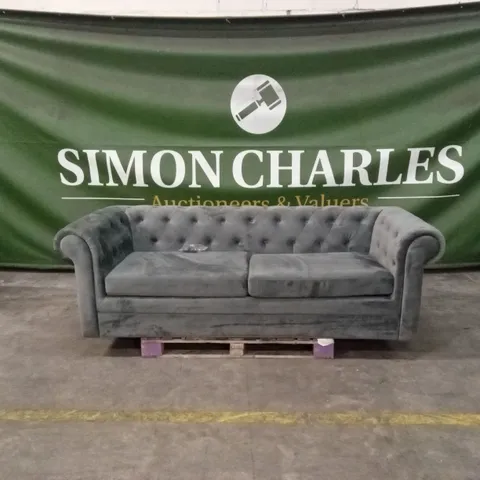 QUALITY DESIGNER 3 SEATER CHESTERFIELD SOFA BED - CHARCOAL VELVET
