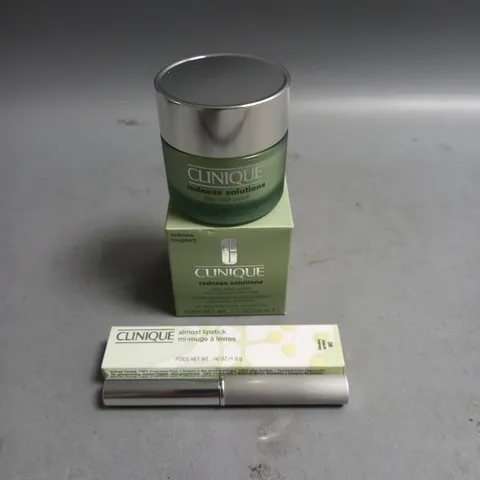 BOXED CLINIQUE REDNESS SOLUTIONS DAILY RELIEF CREAM 50ML AND ALMOST LIPSTICK BLACK HONEY 1.9G