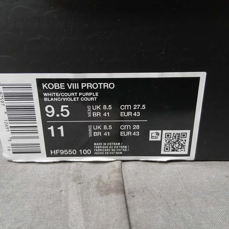 NIKE KOBE VIII PROTRO WHITE/COURT PURPLE – UK 8.5 (US 9.5) MEN'S BASKETBALL SHOES