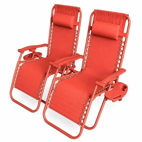 BOXED SET OF 2 OUTDOOR GARDEN LOUNGER CHAIRS - CINNABAR