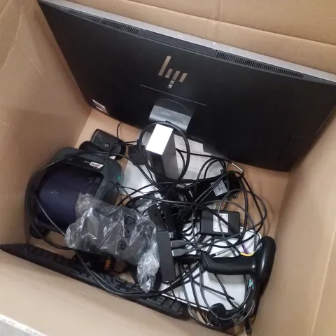 PALLET CONTAINING ASSORTED TECH INCLUDING MONITORS, KEYBOARDS, LABEL PRINTER, MICE & ELECTRIC SCALE 