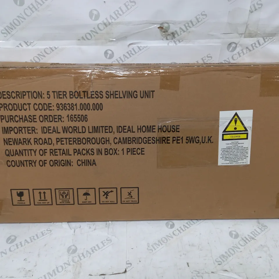 BOXED DESIGNER 5 TIER BOLTLESS SHELVING UNIT - COLLECTION ONLY
