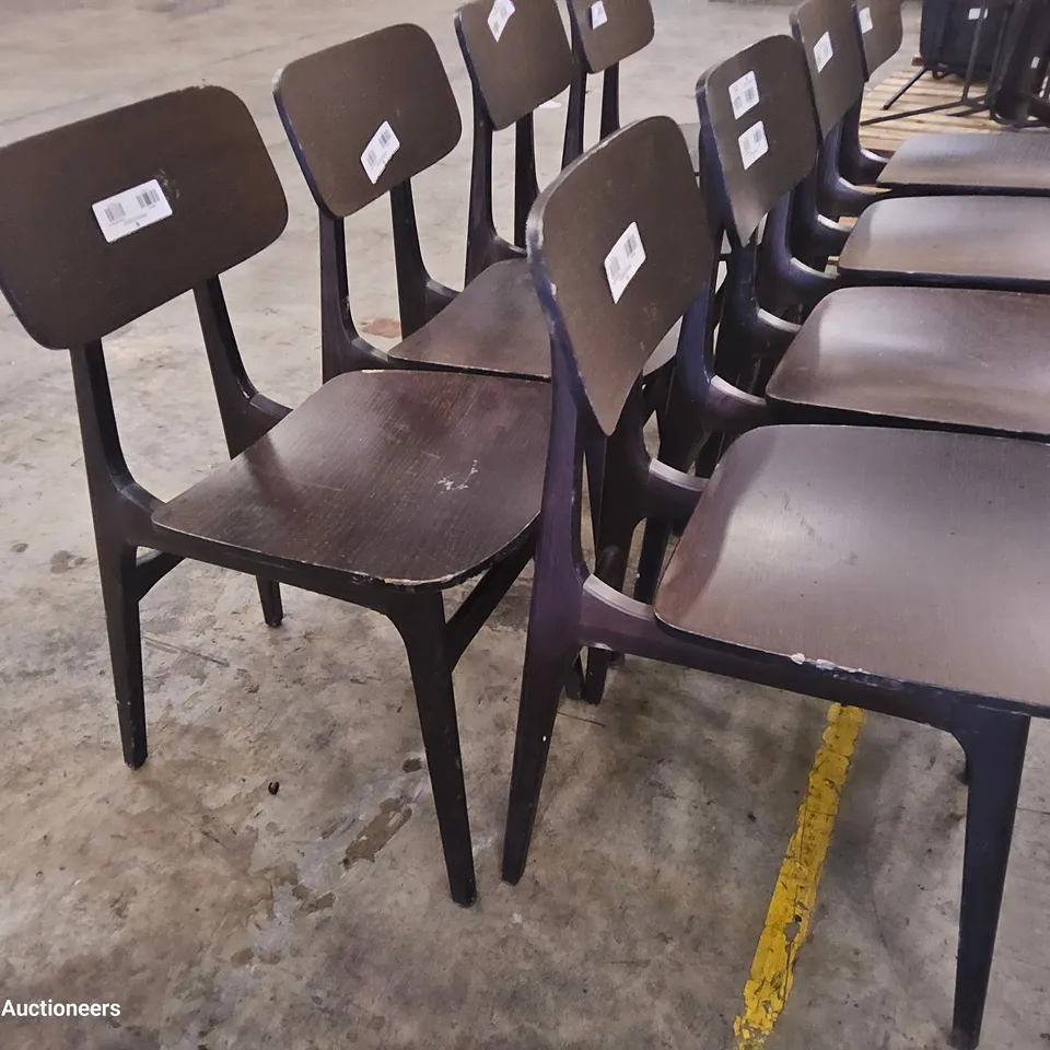 SET OF EIGHT  DARK WOOD CAFE CHAIRS