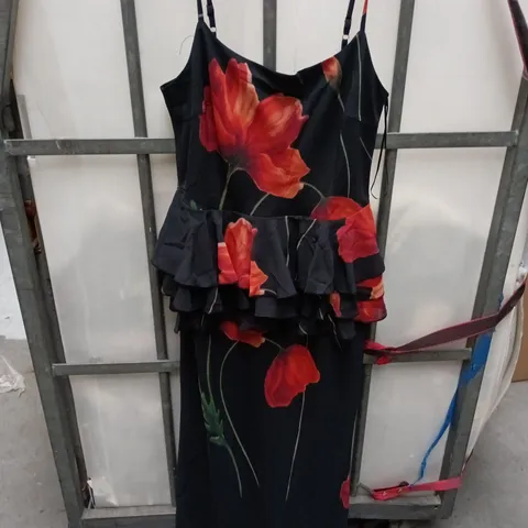 UK 10 PRETTY LAVISH ROSIE PEPLUM RUFFLE MAXI DRESS β POPPY PETAL RED