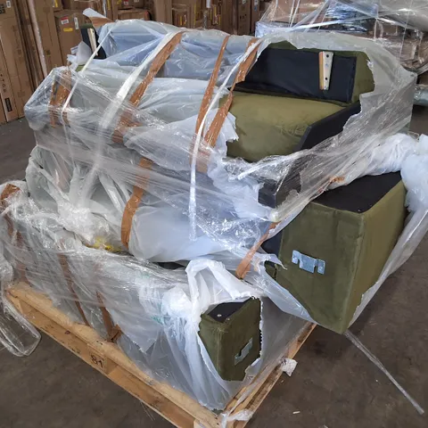 PALLET CONTAINING 3 GREEN FABRIC SOFA PARTS