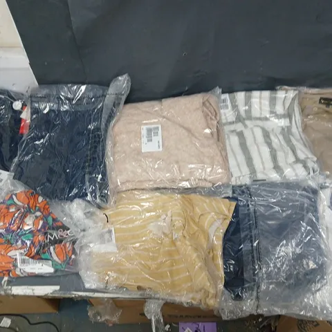 BOX OF APPROXIMATELY 10 ASSORTED PIECES OF CLOTHING IN VARIOUS STYLES, SIZES, AND BRANDS 