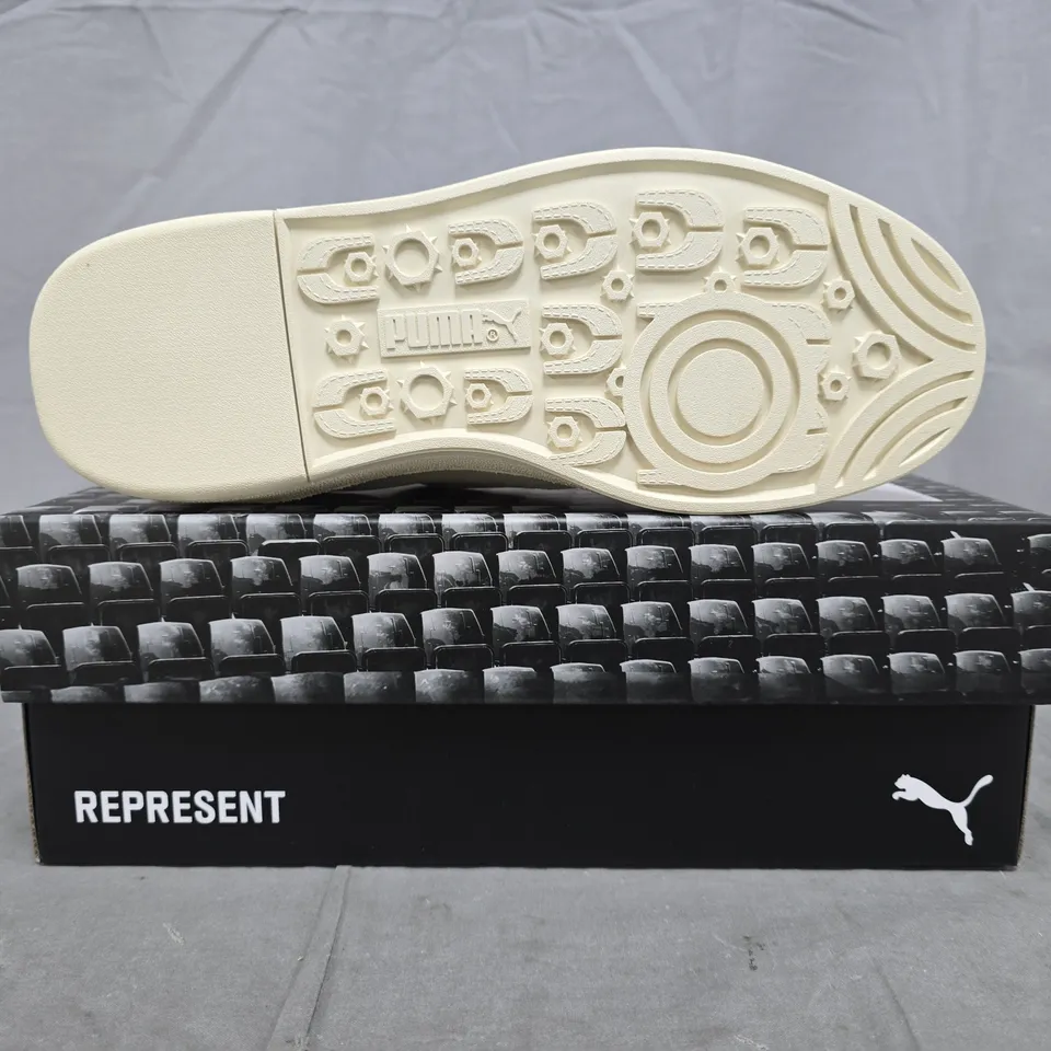 BOXED PAIR OF PUMA SUPER TEAM REPRESENT TRAINERS IN FROSTED IVORY-WARM WHITE SIZE UK 7