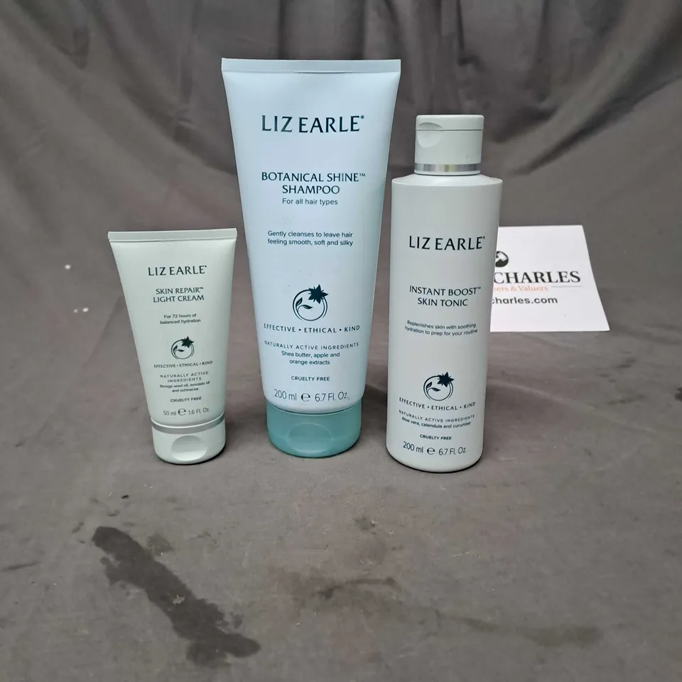 LOT OF 3 LIZ EARLE BEAUTY PRODUCTS TO INCLUDE SHAMPOO AND FACE CREAM