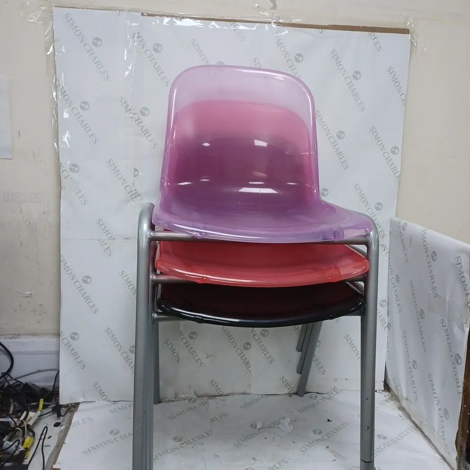 LOT OF 3 PLASTIC COLOURED CHAIRS - COLLECTION ONLY 