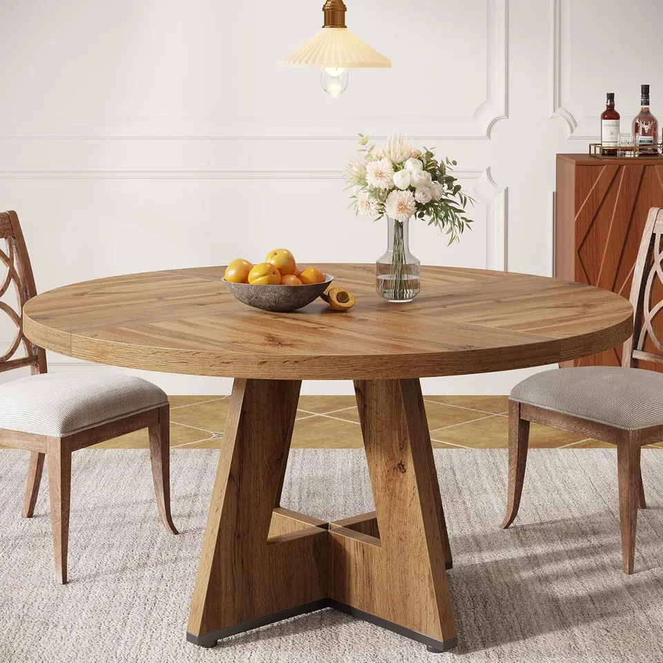 BOXED TRIBESIGNS ROUND DINING TABLE, 120 CM KITCHEN TABLE FOR 4 PEOPLE