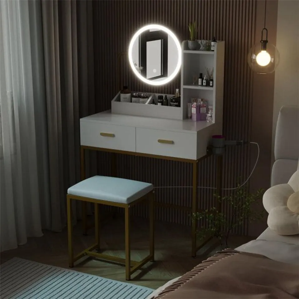 BOXED DRESSING TABLE WITH LED LIGHTING, ADJUSTABLE BRIGHTNESS (1 BOX)