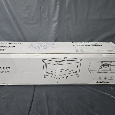 BOXED MYBABIIE BLACK QUILTED TRAVEL COT - COLLECTION ONLY