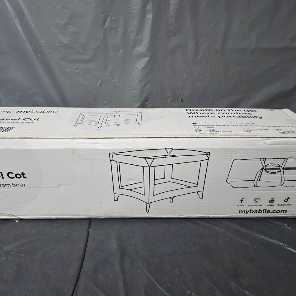 BOXED MYBABIIE BLACK QUILTED TRAVEL COT - COLLECTION ONLY