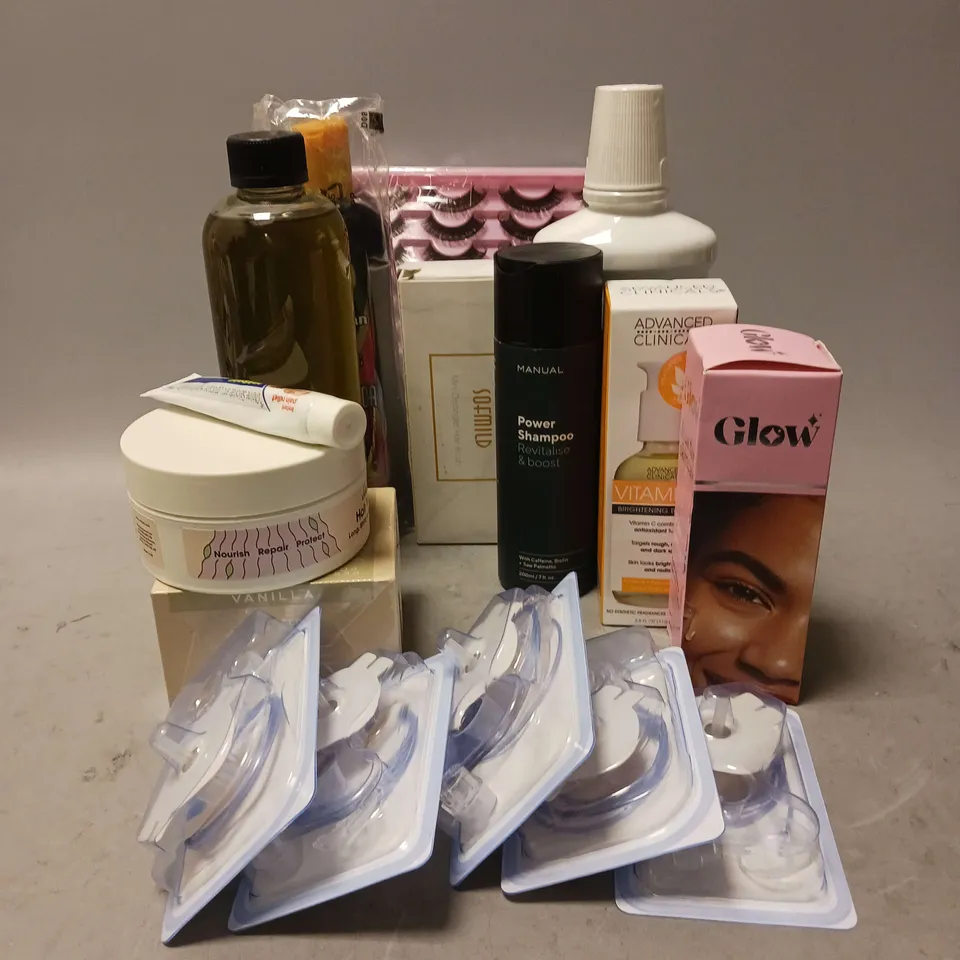 APPROX 15 ASSORTED HEALTH AND BEAUTY ITEMS TO INCLUDE ORAL-B GUM & ENAMEL CARE MOUTHWASH (500ML), FRESH SKIN VIRGIN AVOCADO OIL (500ML), MANUAL POWER SHAMPOO REVITALISE & BOOST (200ML), ETC. 