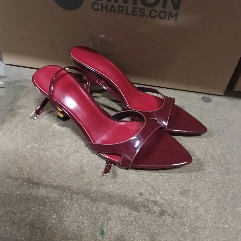 Women's Burgundy Patent Leather Heels with Clear PVC Straps – UK 7 (EU 40)