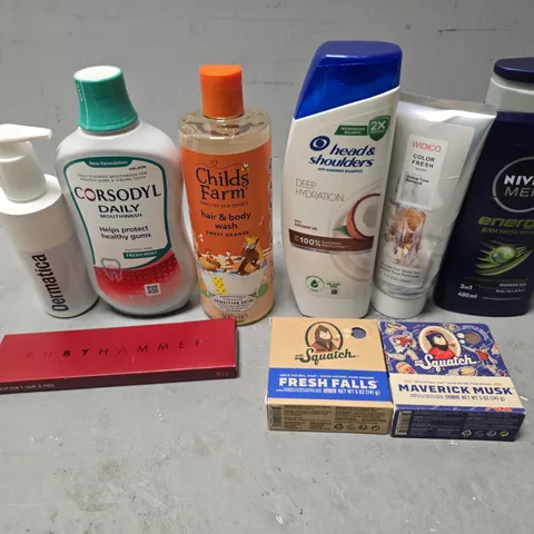 APPROXIMATEY 15 HEALTH AND BEAUTY PRODUCTS TO INCLUDE SQUATCH SOAP, NIVEA MEN SHOWER GEL, AND RUBYHAMMER FOOTFILE ETC. - COLLECTION ONLY