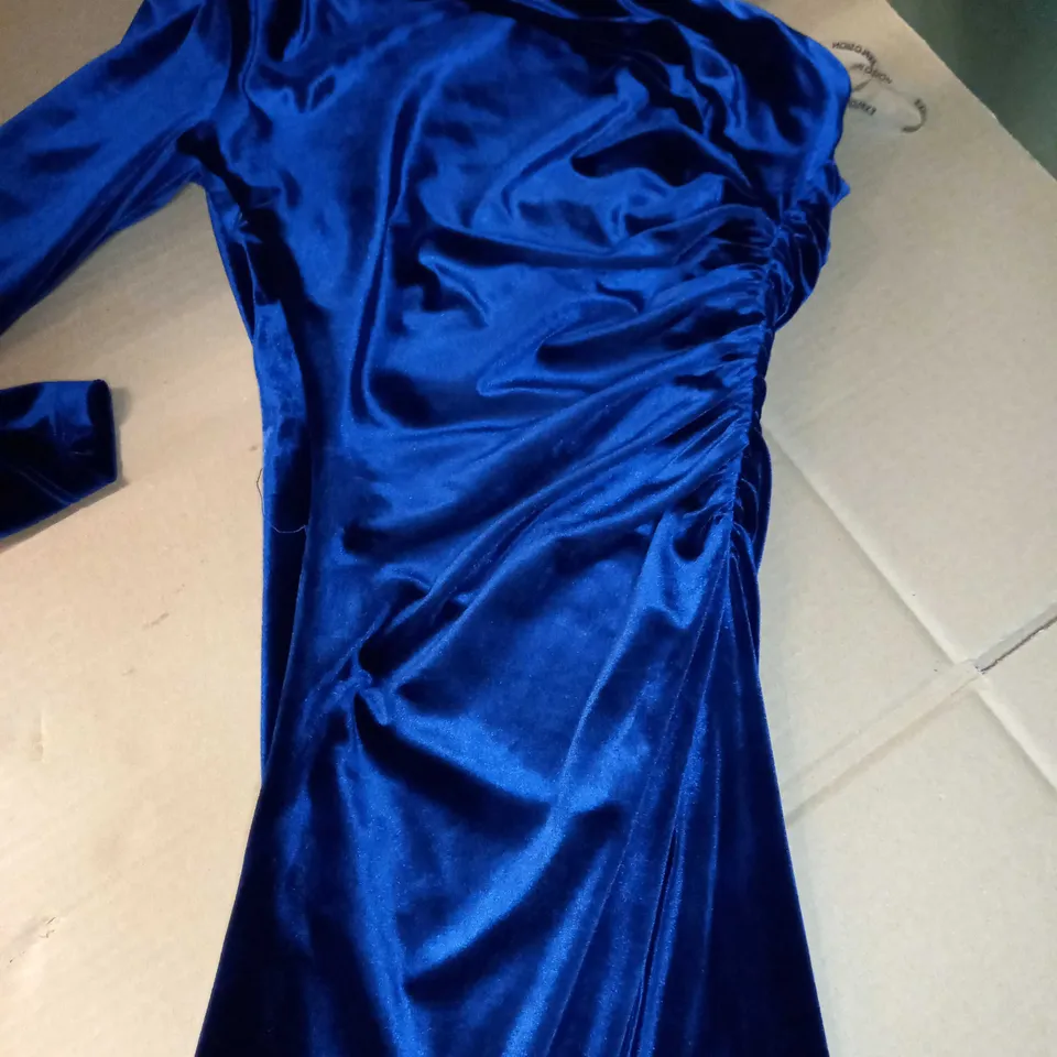 DESIGNER NAVY RUCHED HIGH SPLIT ONE SHOULDER MAXI DRESS