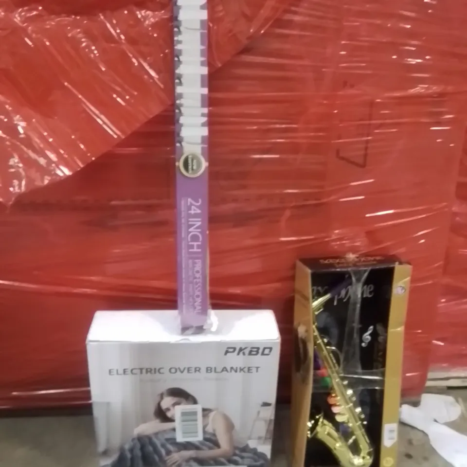 PALLET OF ASSORTED HOUSEHOLD GOODS AND PRODUCTS TO INCLUDE;ELECTRIC CLOTHES BLANKET,24INCH MAGNETIC KNIFE HOLDER,KIDS TOY