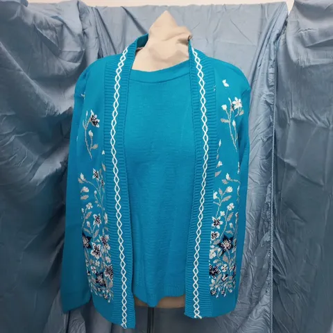 TURQUOISE KNITTED CARDIGAN WITH FLORAL EMBROIDERY (EMMA COLLECTION LABEL) – M/L