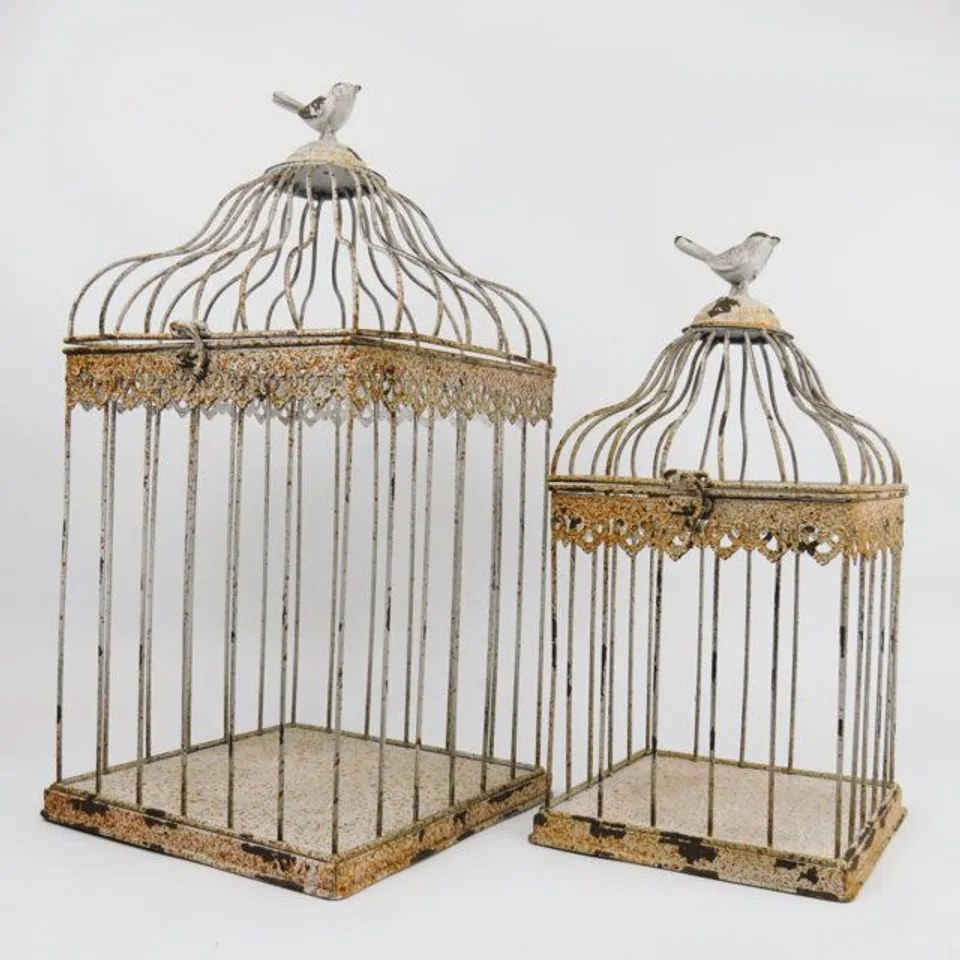 BOXED SETVOF 2 SQUARE BASED ORNAMENTAL RUSTIC BIRD CAGE PLANTERS 