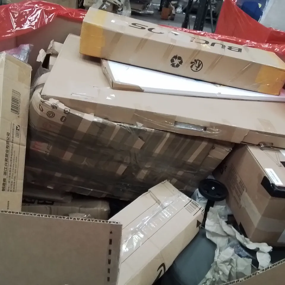 PALLET OF ASSORTED HOUSEHOLD GOODS AND PRODUCTS TO INCLUDE;KIDS JOYSTAR BIKE,DUAL SECTIONED DESK LAMP,WALKING STICK