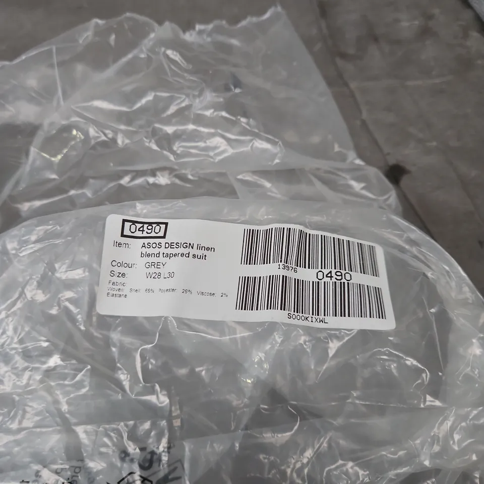 ASOS DESIGN LINEN-BLEND TAPERED SUIT TROUSERS – GREY, UK 28 (W28 L30)
