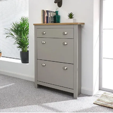 BOXED LANCASTER 2 DOOR 1 DRAWER SHOE CABINET - GREY (1 BOX)