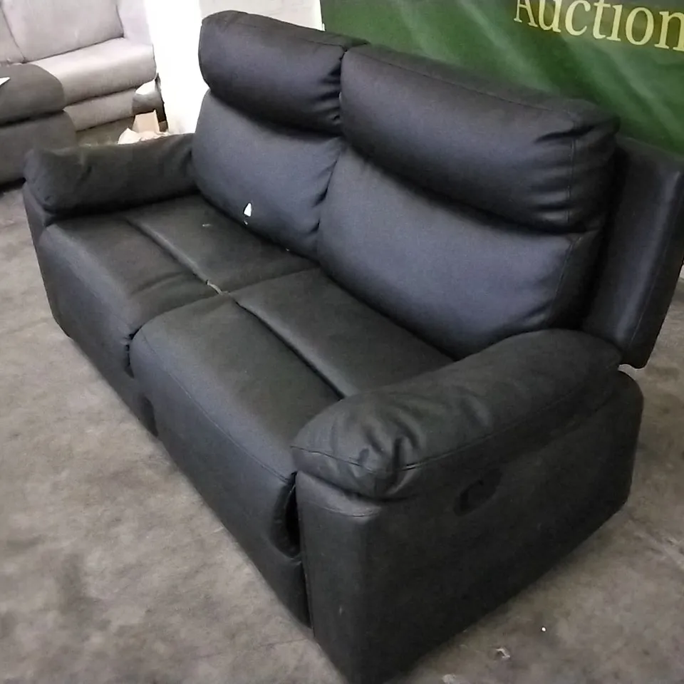 DESIGNER MANUAL RECLINER 3 SEATER SOFA BLACK LEATHER