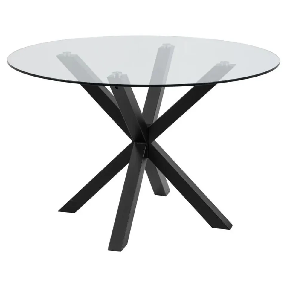 BOXED HEAVEN GLASS DINING TABLE Ø119 WITH BLACK METAL LEGS (2 BOXES)